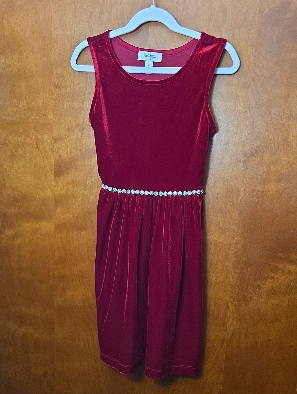 Speechless Red Velvet Sleeveless Dress with Rhinestone Waist